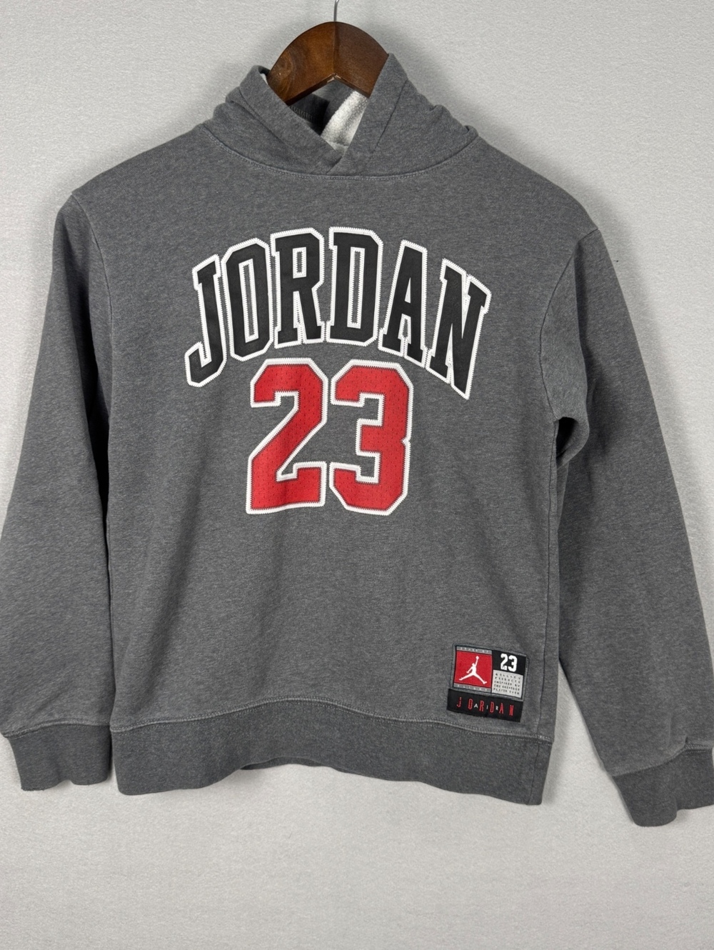 Jordan 23 Boys Size L Gray Hoodie Graphic Fleece Pullover